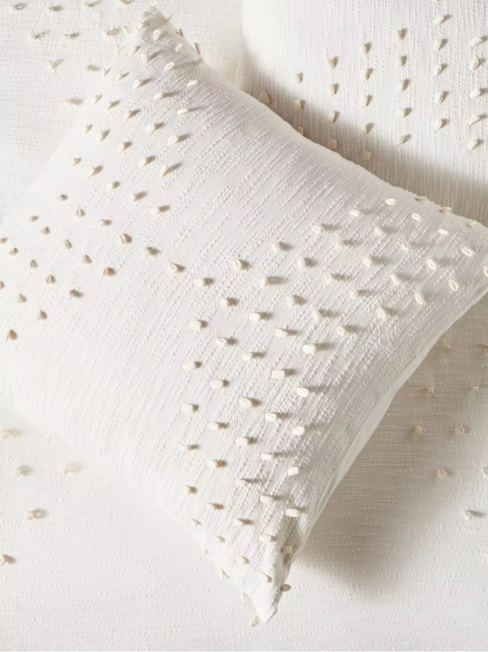 Anthropologie Neve Euro Sham Cotton Embellished Tufted Shabby Cloud Soft Cream